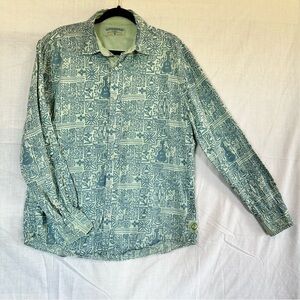 Margaritaville Blue Casual Button Down Shirt with Unique guitar festival Pattern